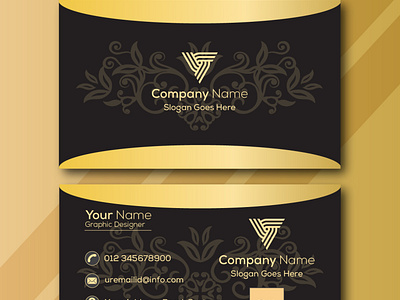 Modern Business Visiting Card|Formal Black Gold Visiting Card.