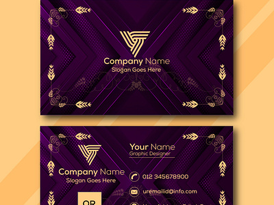 Modern Business Visiting Card|Formal Purple Gold Visiting Card.