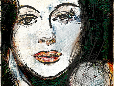 Miss Hedy Lamarr digital art digital painting drawing editorial editorial illustration gelli print illu illustration painting