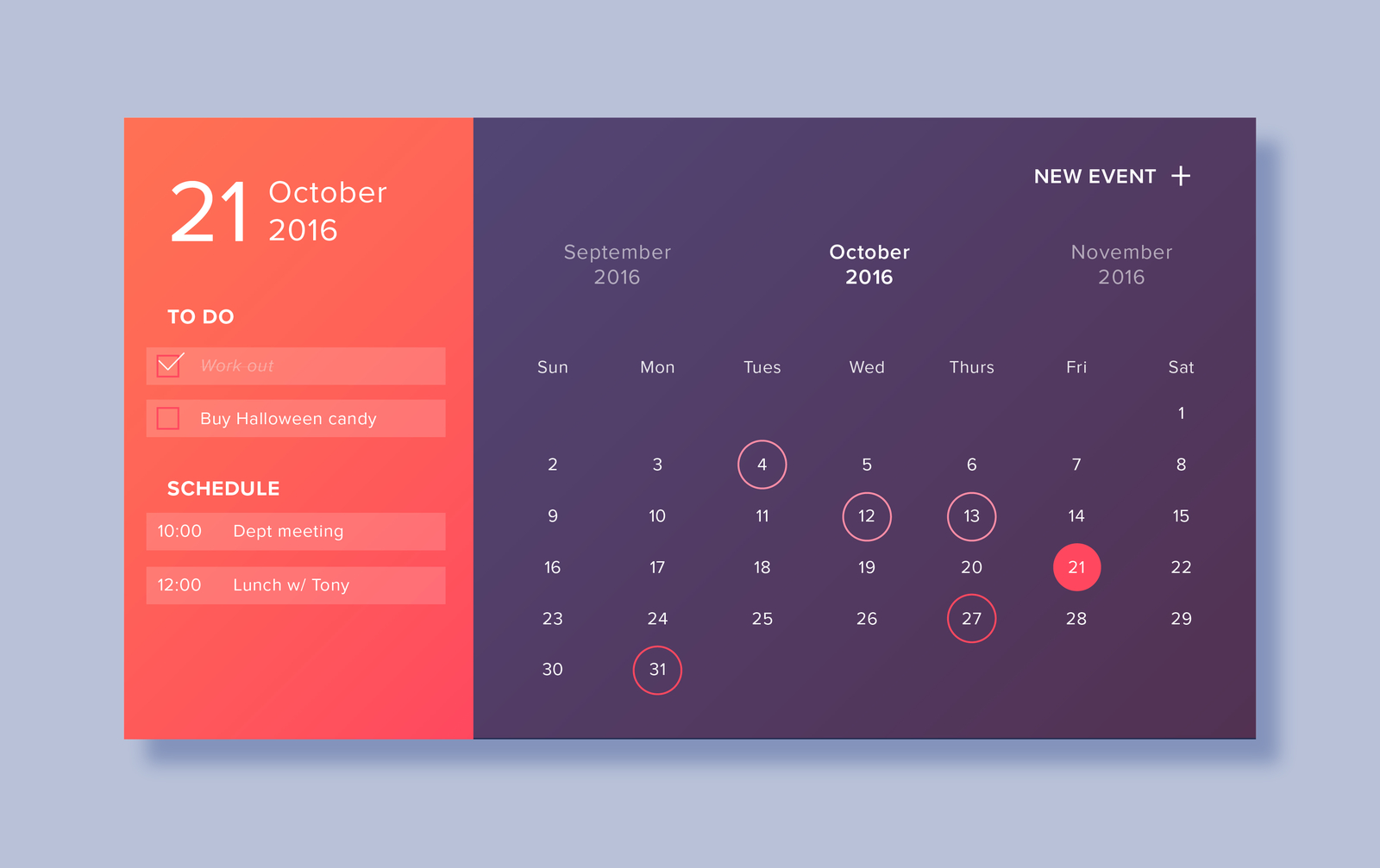 Daily UI - Calendar by Chelsea Casareale on Dribbble