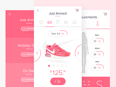 E-commerce light UI concept for mobile. Woman section. app button clean flat icon interface menu minimal mobile simple ui white