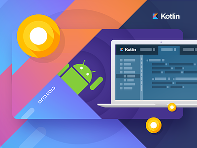 Kotlin for Android development Railsware blog-post illustration. android clean contrast design flat graphic illustration vivid