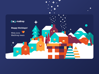 Mailtrap New Year Card card character clean concept design flat graphic house illustration mountains new year simple vivid