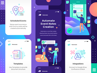 Notemate App Mobile app blue clean concept design flat graphic green illustration interface lilac mobile simple vector vivid