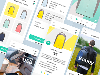 Mobile e-commerce concept. Bobby backpack.