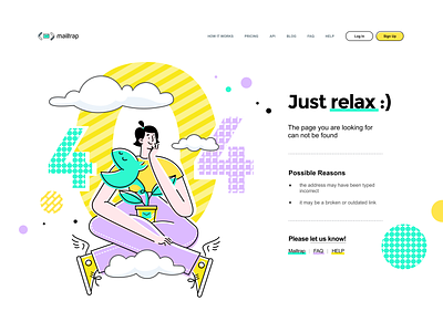 404 page for Mailtrap 404 clean cloud concept design developer flat flower graphic green illustration keds lilac simple vector vivid yellow