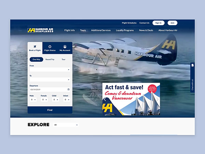 Harbour Air Web - Landing Page flight booking interaction design landing page