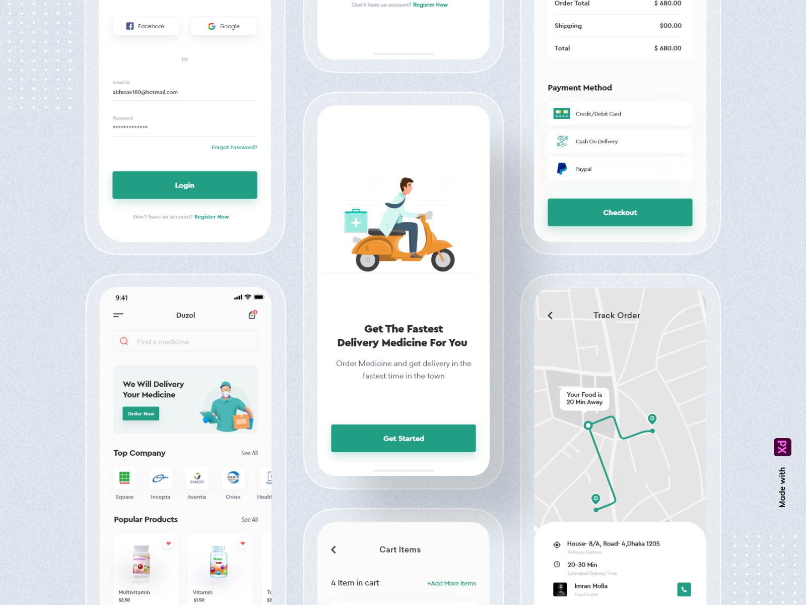 Delivery app UI Design. Medical app UI. Mobile interface delivery Design. Medicine delivery.