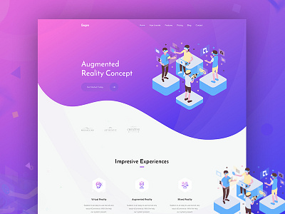 Virtual augmented reality 360 video agency ar augmented augmentedreality ecommerce games gradient illustration isometric landing page mixed reality people reality trend 2018 ui virtual realtiy vr web website