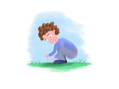 A Child Playing Illustration art blue child child playing children cute cute illustration design digital paint digital painting graphic design grass green illustration illustration art nature playing sky blue