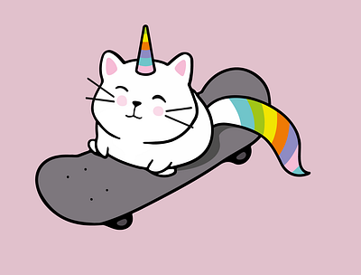 Unikitten on a skateboard cat illustration unicorn vector
