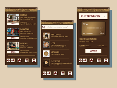 Mobile Cafe App Mockups app design ui ux