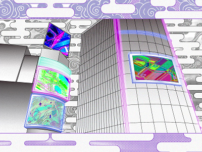 Screens animation buildings city futuristic illustration kvachi scene screen screens vector