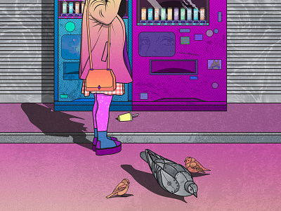 Cover illustration details bird details illustration kvachi robot street vector vending machine