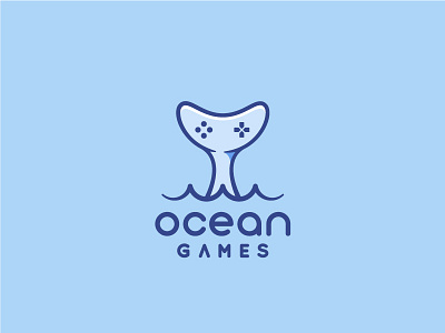 Ocean Games Logo branding design digital flat style gamepad games illustration logo logotype ocean tail vector whale