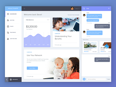 Health Care App cards chat dashboard health navigation