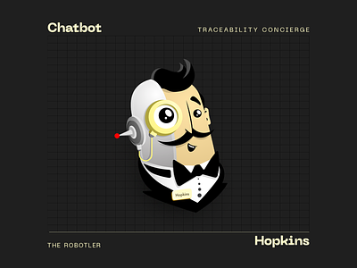 Hopkins Chatbot butler character character design concierge droid illustration logo mascott mascott logo monocle mustache neue machina pangrampangram robot