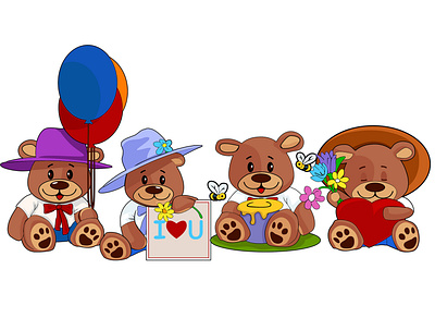 Cute Bears Clipart bear with hat birthday cute bear flowers graphic design illustration textiles vector wallpaper