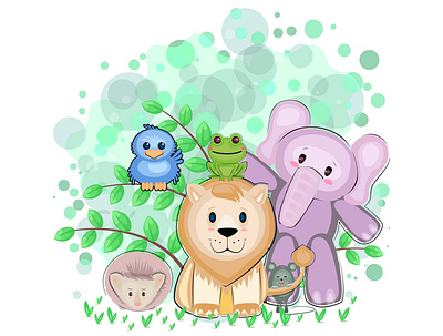 Cute Animals - Friends in Adventure a bird animals cute animals design friends graphic design illustration textiles vector wallpaper