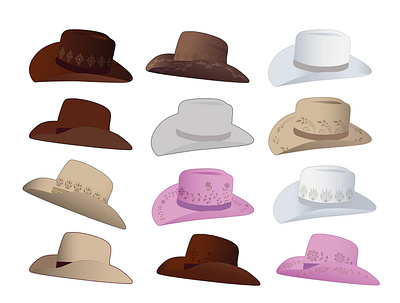 Cowgirls and Cowboys Realistic Hats cowboy hats cowgirl hats design graphic design hats illustration realistic textiles vector wallpaper