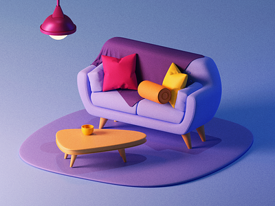 Purple Couch! 3d blender blender3d blue couch cycles design eevee icon pillow pillows pink purple texture vector