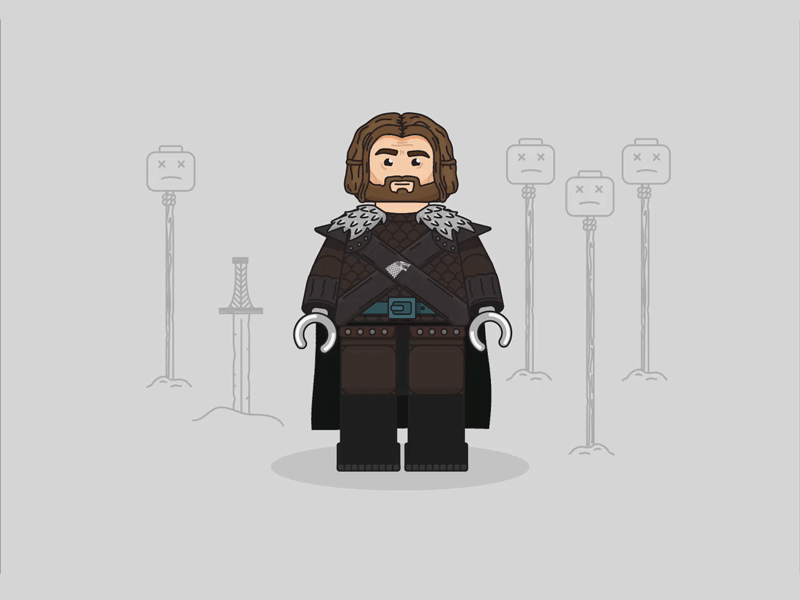 S1 SPOILER: Ned Stark 2d 2d character animation animations branding flat flat design game of thrones gif got icon iconography illustrator lego logo loop man ned stark vector vector art