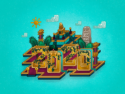 Aztec 2020! 2020 2d art aztec aztecs design flat gold icon illustration illustrator leveldesign line art mayan new year new years eve style style frame sun vector