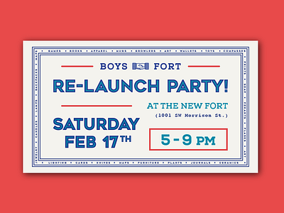 Fort Re-Launch border design fort invite label layout logo party type typography