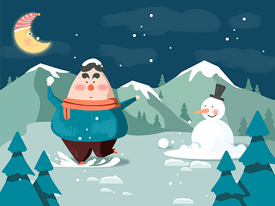 boy and snowman snow，illustration，boy