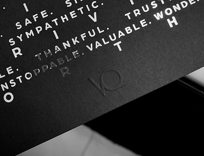 VQ LOGO brand brand identity branding design embossed identity inspiration logo prints silver foil