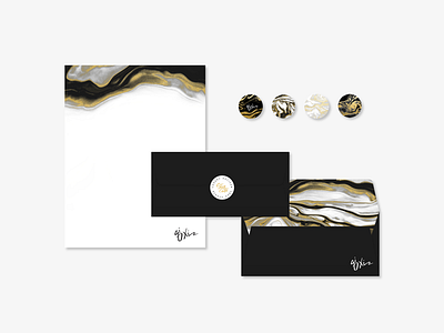 Stationary design for Qi Xi black brand brand identity branding design gold gold foil icon identity inspiration letterhead logo marble mockup stationary typography