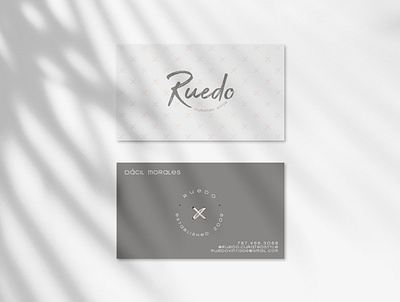 Ruedo Business Card badge brand brand identity branding business card design gray icon identity inspiration logo neutrals nude typography