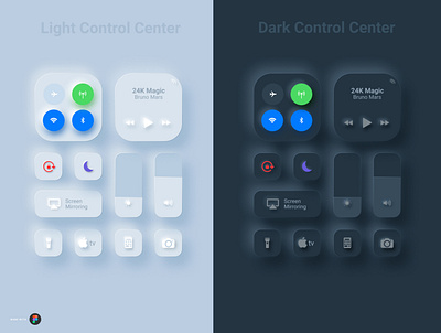 iOS Control Center Neumorphism Style app branding design minimal ui ux vector