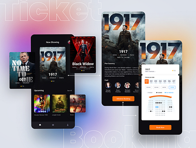 Movie Ticket Booking app design flat minimal ui ux