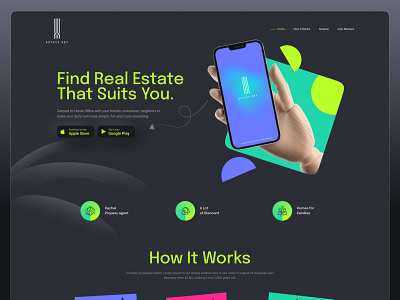 Real Estate App Landing Page app design header hero header home page landing page minimal real estate real estate landing page ui ux web