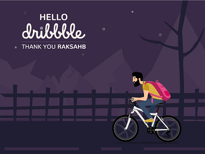 Bike bike debut dribbble first hello illustration mountain night on boarding shot tree