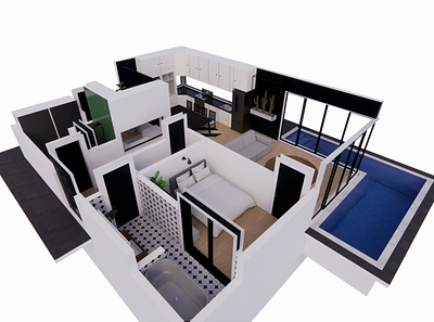 3D Floor Plan Bali Villa graphic design