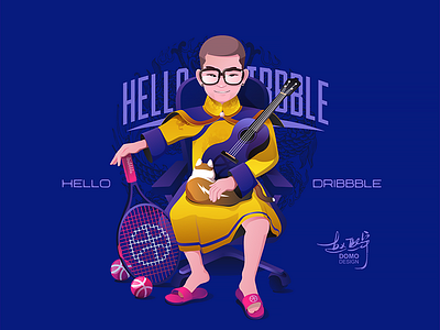 Hello Dribbble ! cat china chinese debut dragon dribbble illustration music tennis