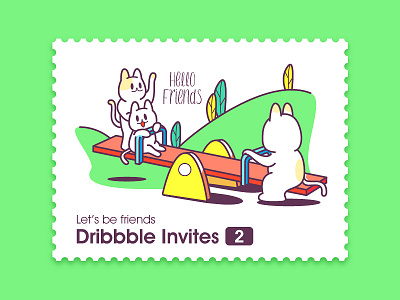 2x Dribbble Invites cat dribbble friends green invitations invite invites