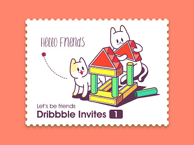1x Dribbble Invite cat dribbble friends invitations invite invites red