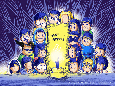 Happy Birthday birthday cake character family festival forest illustration night poster web winter