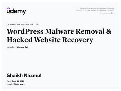 WordPress Security Certificate from Udemy
