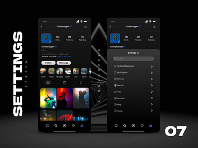 Settings UI Screen app dailyui settings settings ui social media app sunnyhopper ui ui ux user ui