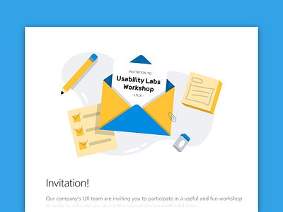 Invitation email illustration email email header eraser illustration invitation letter pencil sticky notes task list usability workshop