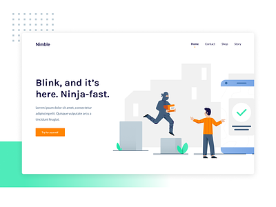 Fast delivery - Nimble illustrations 🤸 character illustration clean landing page delivery illustration ecommerce ecommerce illustration fast delivery ninja quick delivery ui8 user interface