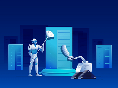 Animation for newsletters about customer support acronis animation care cleaning illustration infrastructure maintenance robots server service support