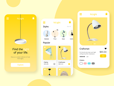 hiLight - Mobile ecommerce website clean design ecommerce figma interface landing page minimal mobile mobile ui modern simple ui user interface ux visual design web web design website website design yellow