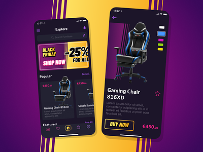 Gaming Chairs Shop android app chair design gaming gaming chair gaming chairs shop ios mobile mobile app shop store ui uiux