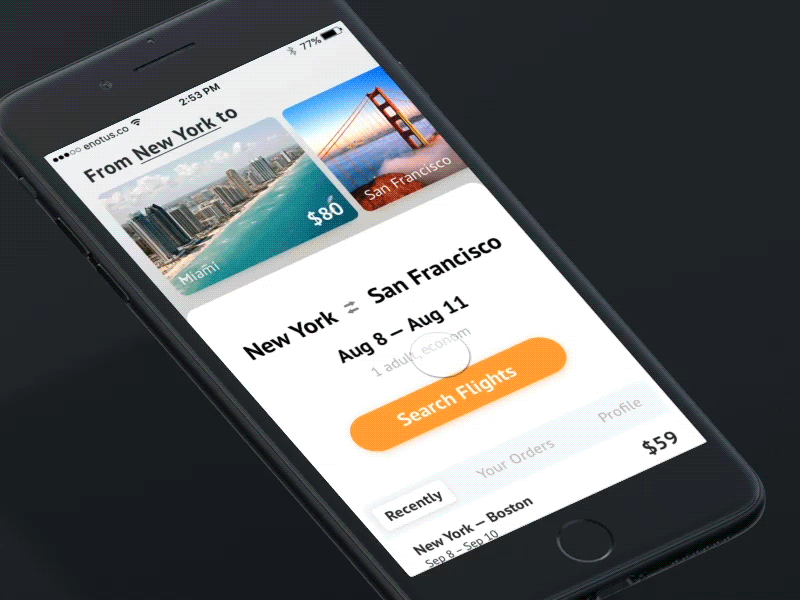 Flight booking app concept