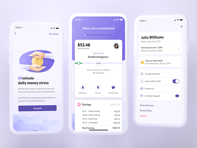 Eli: Save Money Automatically app finance finance app finances ios mobile purple saving savings ui uiux